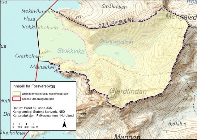 Stokkvika (Moskenes): Det er kommet innspill fra Forsvarsbygg om at de primært ønsker at Stokkvika tas ut av nasjonalparken.