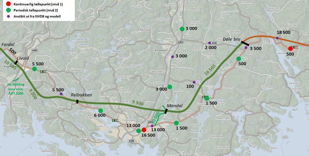 20 Figur 5-10: Alternativ 3 Grønn, prognose for ÅDT i år 2040 For år 2040 gjelder de samme vurderinger som for år 2021 (sammenligningsåret).