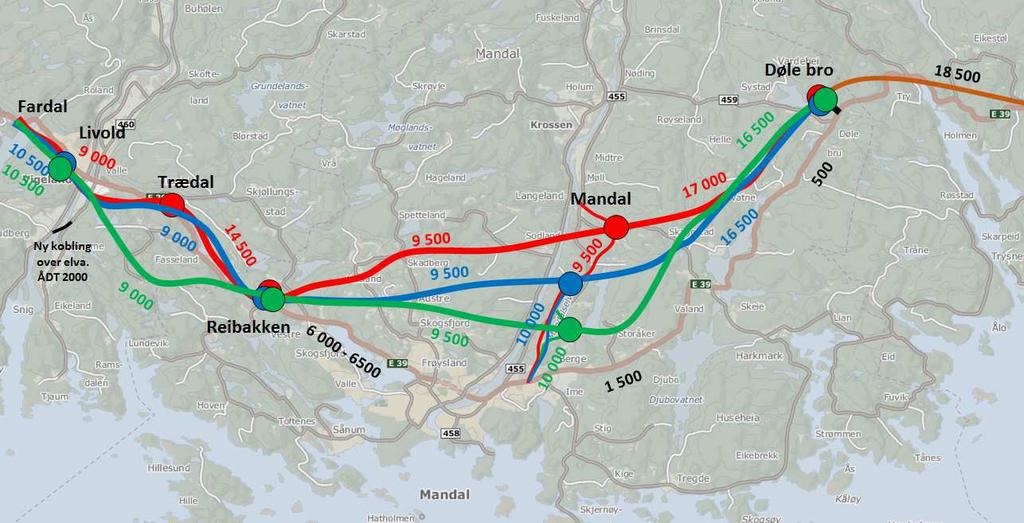 5 1 Sammendrag Dette notatet er en dokumentasjon av trafikkberegninger gjennomført i forbindelse med vurdering av ulike alternativer for ny E39 mellom Døle bru og Livold.