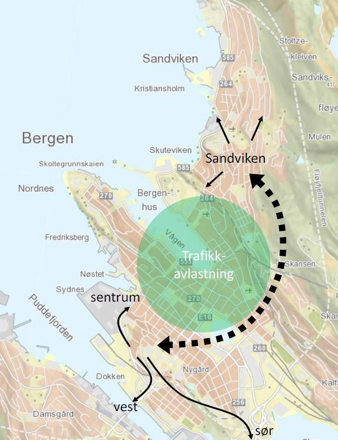 Bymiljøtunnelen/trafikkløsning sentrum Partene i Byvekstavtalen er enige om målet om sterk reduksjon av biltrafikk i Bergen Sentrum.