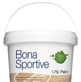 82 OVERFLATEBEHANDLING AV SPORTSGULV BANEMERKING BONA SPORTIVE PAINT Bona Sportive Paint er en 1-komponent vannbasert polyuretan/acryl maling for banemerking av parkett- og tregulv i gymnastikk- og