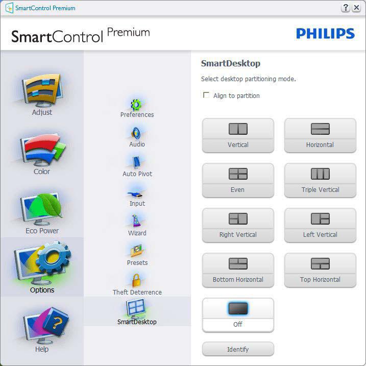 3. Bildeoptimering 3.5 SmartDesktop-veiledning SmartDesktop SmartDesktop er i SmartControl Premium. Installer SmartControl Premium og velg Smart- Desktop fra Alternativer.