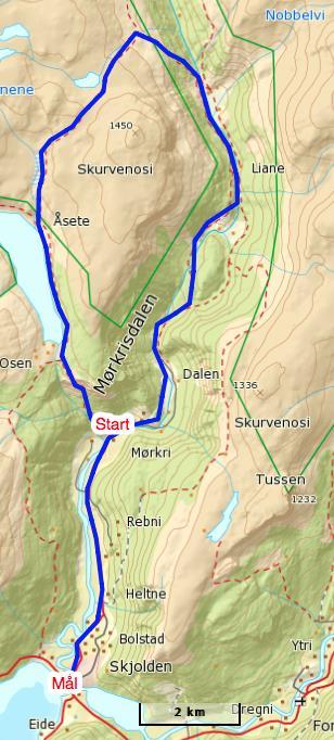 Kartet viser ruta der det er aktuelt å filme innanfor nasjonalparken og