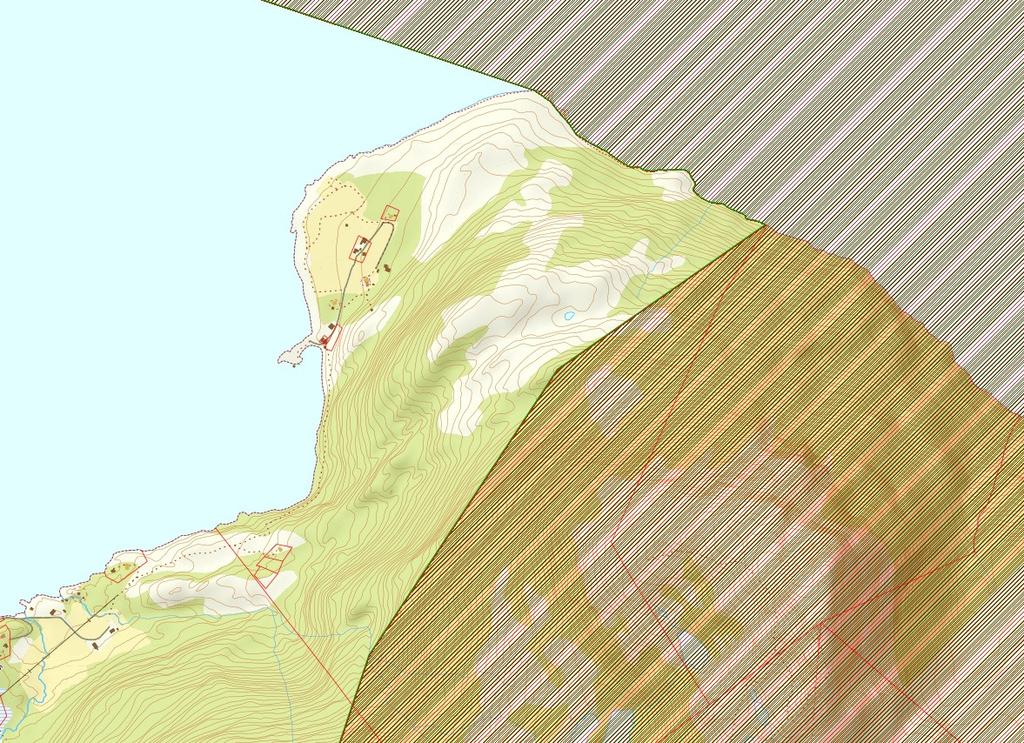 Utsnittet under fra Direktoratet for Naturforvaltnings karttjeneste på nett viser områdets nærhet til Sjunkhatten nasjonalpark som er markert med skravur. 4.