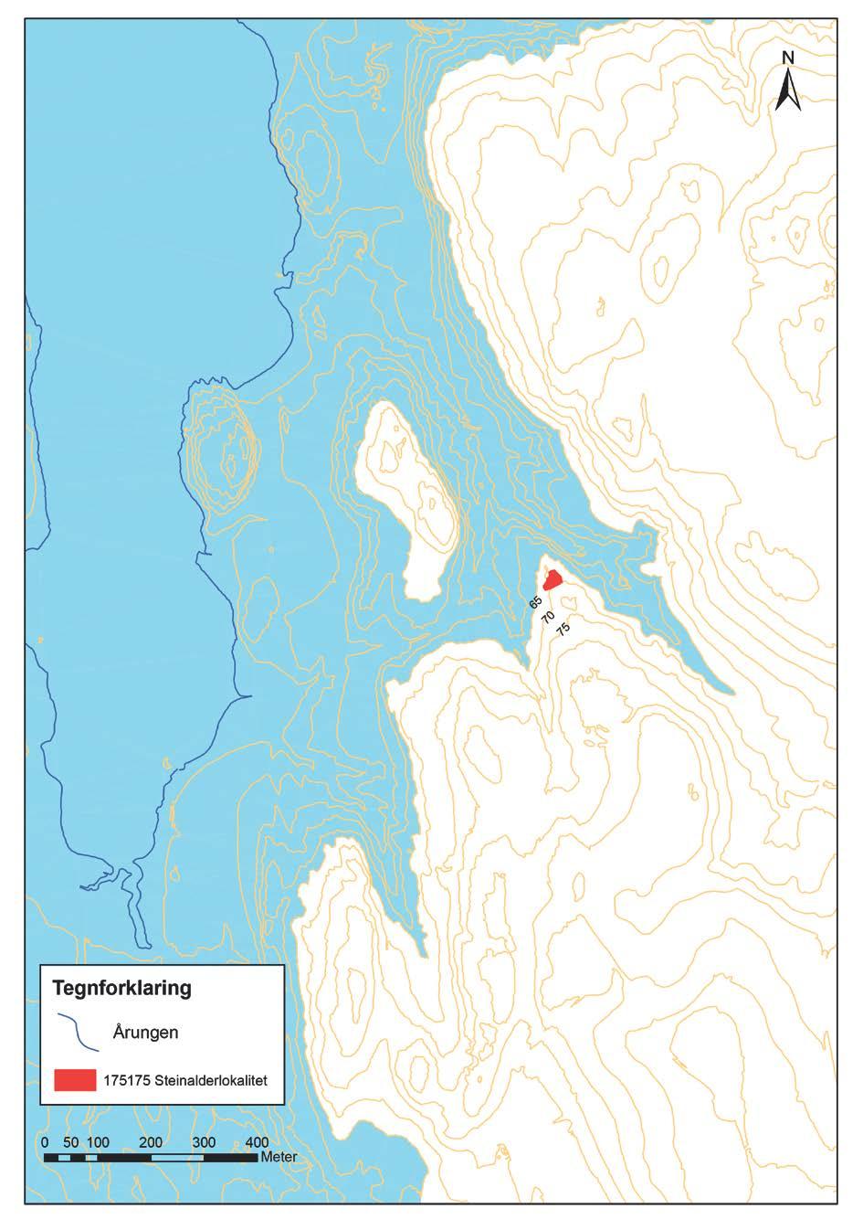 Kart 6: Strandlinje satt til 65 moh.