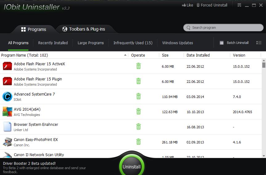IObit Uninstaller. Hvis du vil avinstallere programmer så er det mange som bruker kontrollpanelet «Programmer og funksjoner», eller funksjonen «Verktøy» i CCleaner, for avinstallering.