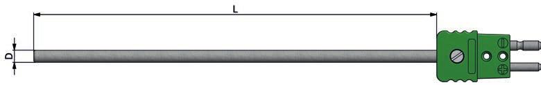 TQ Termoelement med kontakt Føler diameter - D BESTILLINGSKODE 1,0 1,0 mm 6,0 6,0 mm 1,5 1,5 mm 8,0 8,0 mm 3,0 3,0 mm Andre på forespørsel Målepunkt R Isolert G Jordet E Eksponert Element 1 Enkelt