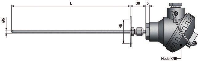R Isolert G Jordet E Eksponert BESTILLINGSKODE THK Termoelement kanalføler med koblingshode THKT Termoelement kanalføler med koblingshode og transmitter Føler diameter - D 6,0 6,0 mm Målepunkt