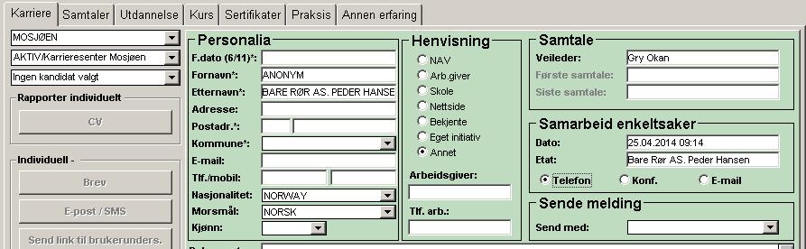 Side 9 av 16 Registrering samarbeid med etater/bedrifter i enkeltsaker ikke-enkeltpersoner Ved bistand/råd overfor andre etater/bedrifter eller grupper ikke spesifikk person, kan saken registreres