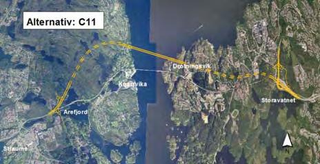 Tunnel på Sotrasida som i alt C8. Ny 4 felts veg i dagens vegtrasé på Bergensida som alt C9.