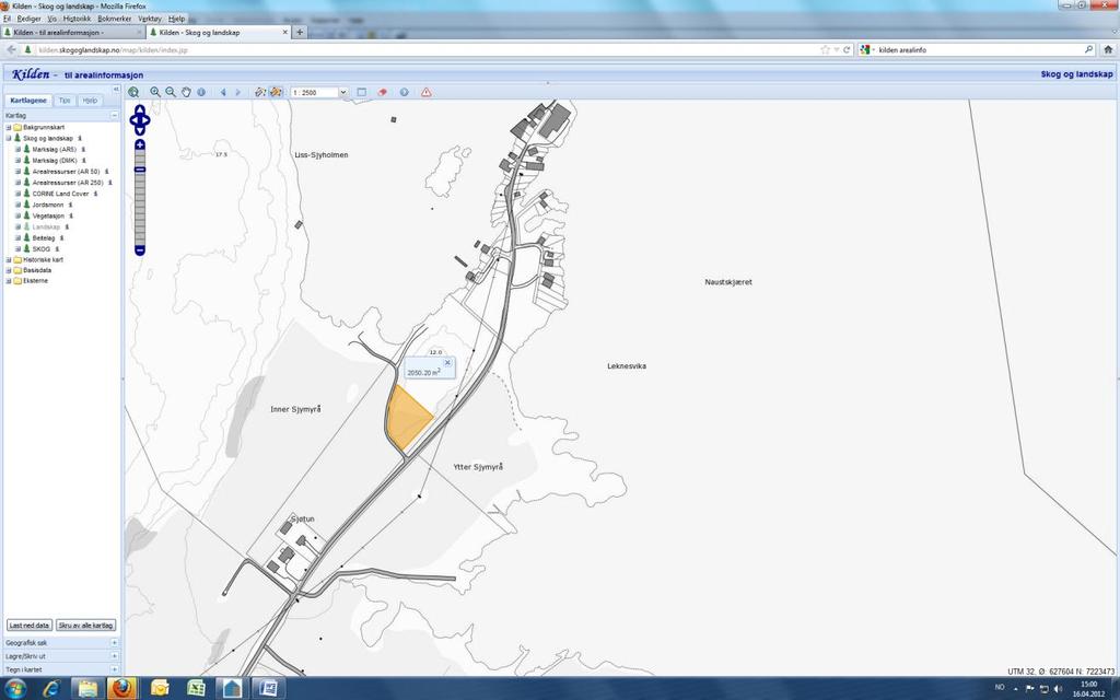 Kart fra arealinfo på nett Omsøkt fradeling til boligformål Kart