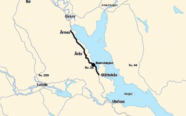 2 Prop. 108 S 2014 2015 Figur 2.1 Oversiktskart rv 36 Slåttekås Årnes til 383 mill. 2015-kr. I ramma inngår om lag 12 mill.