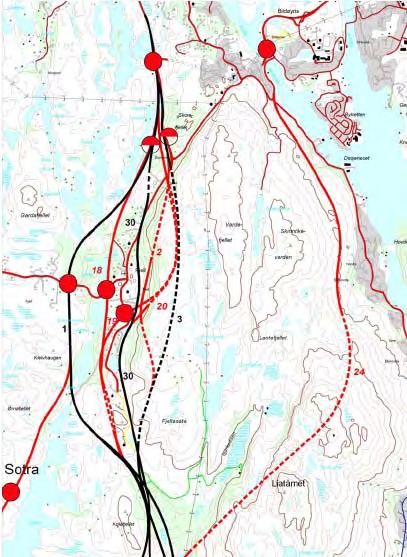 Delprosjekt 2: Sotra sør. Rv 555 Kolltveit Austefjorden Parsell Kolltveitskiftet Tellnesskogen Ulike løysingar for ny 2-felts veg forbi Fjell gard. Trafikktilhøve er viktig problemstilling.