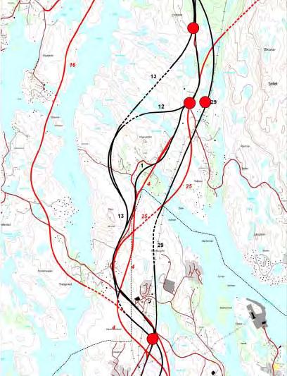 Tilknyting til Fjell gard i nord Alt 30 - går i dagen langs fjellfoten like aust for sentrum.