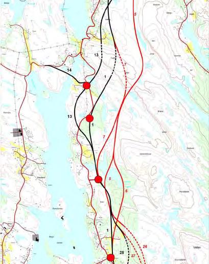 555 sør for Eide. Alt 13 ligg i tilnærma lik avstand frå eksisterande veg på heile parsellen.