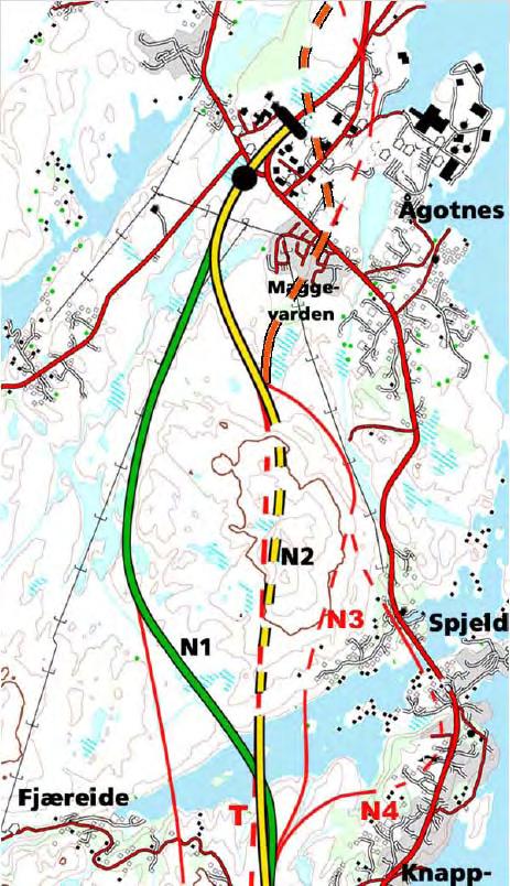 Parsell Fjæreide - Ågotnes Ulike løysingar for ny 2-felts veg over Fjæreidepollen, forbi Spjeldsfjellet og gjennom Ågotnes.