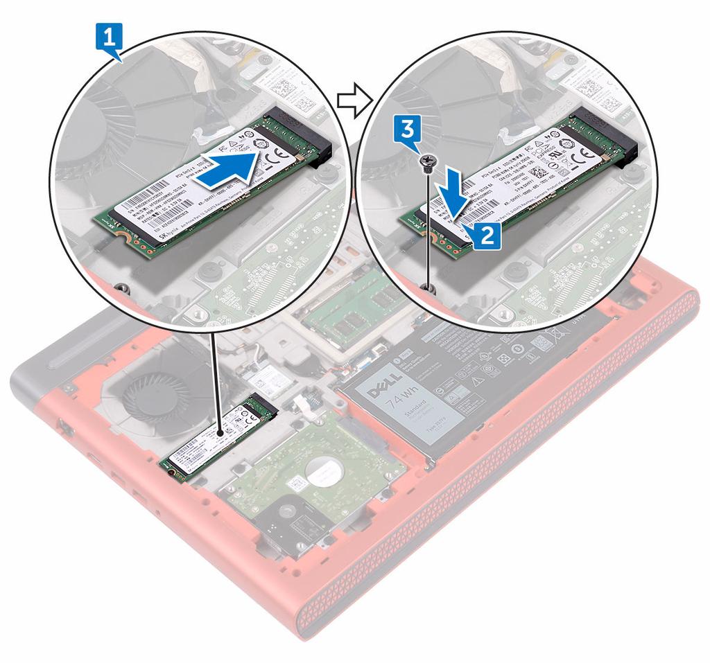 3 Sett inn skruene (M2x3) som fester SSD-disken til