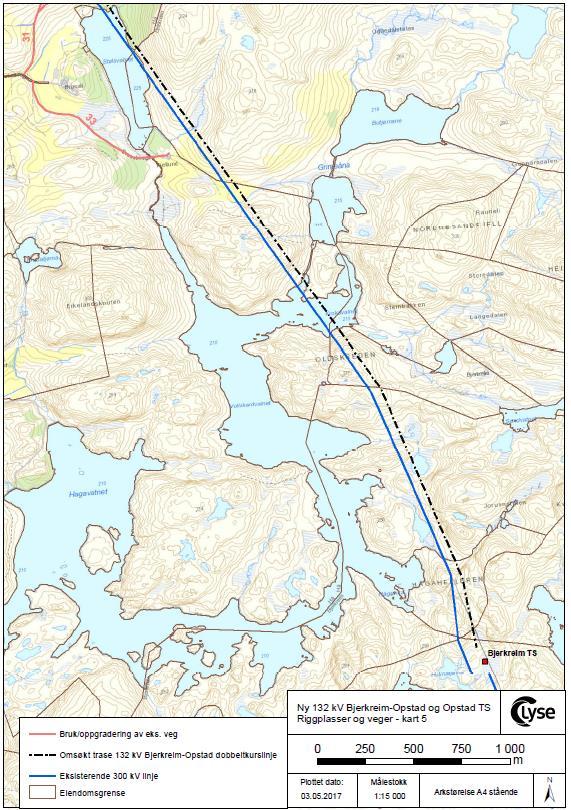 Figur 4.23. Lokalisering av omsøkte veier/ kjørespor og riggplasser, Stølsvatnet Bjerkreim transformatorstasjon 4.