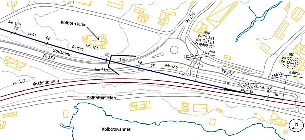 Inngående spor går tilnærmet parallelt med inngående Follobane og faller med 8 mot Follobanen. Avgreining Østfoldbanen Avgreiningen til Østfoldbanen er plassert sør for Kolbotn stasjon.
