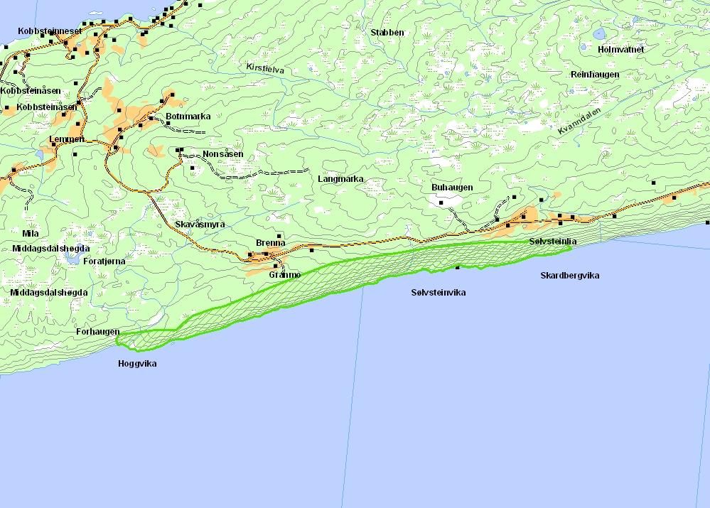 Prioritert viltområde 10 Sølvsteinlia - Forrhaugen Verdisetting B viktig viltområde Høyde over havet (m) 5-160 UTM (WGS84) 33W WR 870 956 Denne frodige skogslia har en rik viltforekomst.