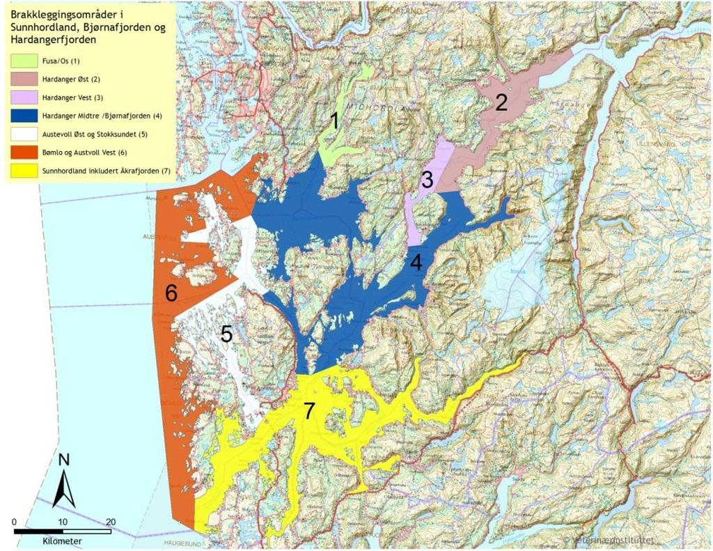 Soneforskrift Hordaland og Rogaland Soneforskriften omfatter totalt et sjøområde på omtrent 2300 km 2 i Sunnhordaland, Hardanger og noe nord i Rogaland.