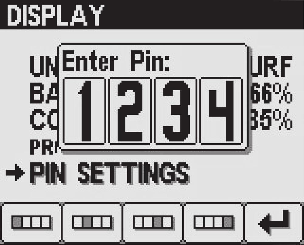 Trykk på knappen 2 på skjermen Skjerminnstillinger til du når PIN-innstillinger, og trykk på knappen 4 å velge