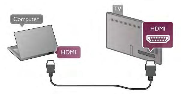 Datamaskin Du kan koble datamaskinen til TVen og bruke TVen som PCskjerm. Med HDMI Bruk en HDMI-kabel for å koble datamaskinen til TVen.