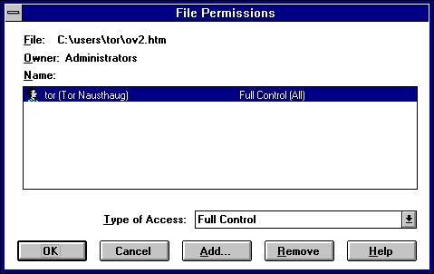 NT Access Control List 2 Velg Permissions i Security menyen