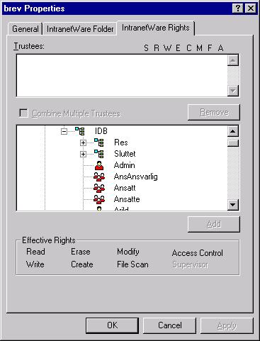 IntranetWare - Filrettigheter Høyreklikk IntranetWare