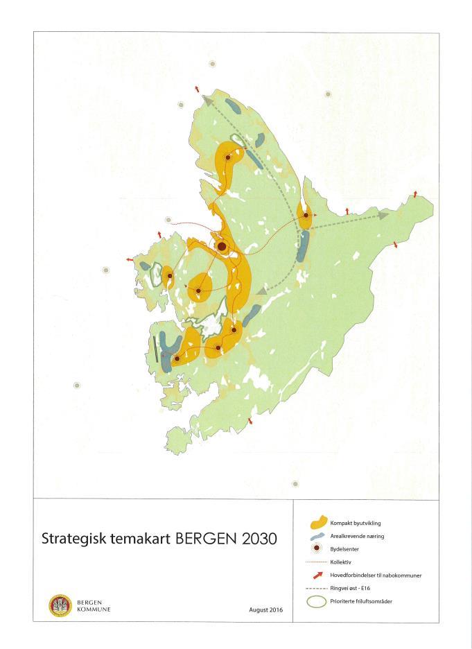 Byvekstavtale Bergen Forpliktelser om arealbruk Ny Regional areal- og transportplan for Bergensområdet skal vedtas (12 kommuner) Fylkeskommunen og staten skal bidra til å sikre at hovedtyngden av