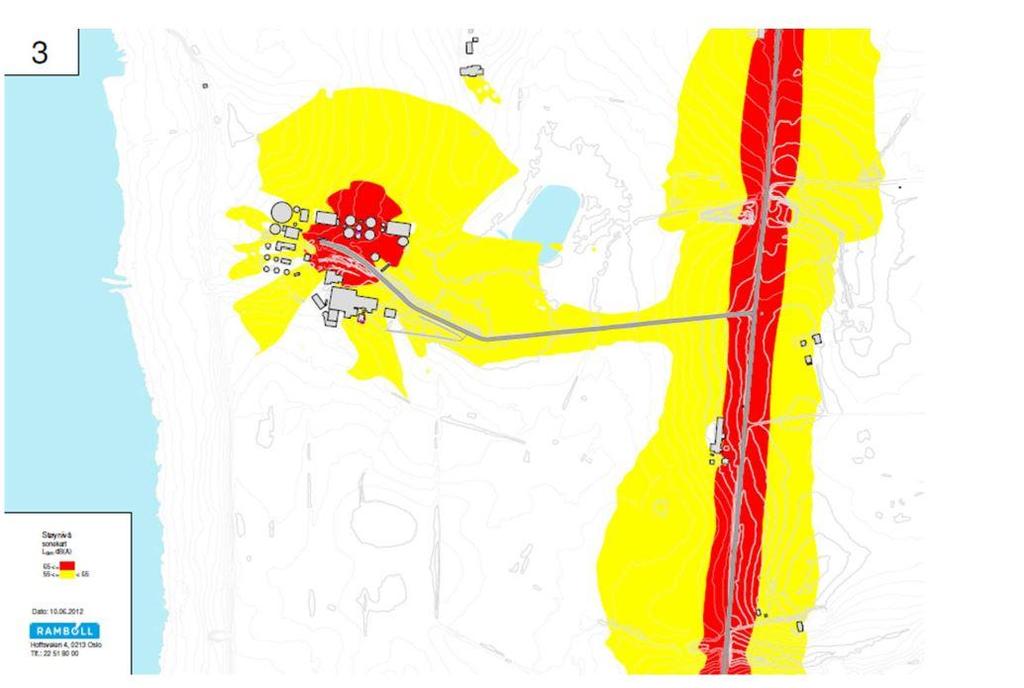 9 (10) Da det finnes såpass lite konkret informasjon om støykilder i denne fase er det valgt å modellere støyen som en punktkilde fra anlegget for å etterligne en vifte eller lignende støykilde.