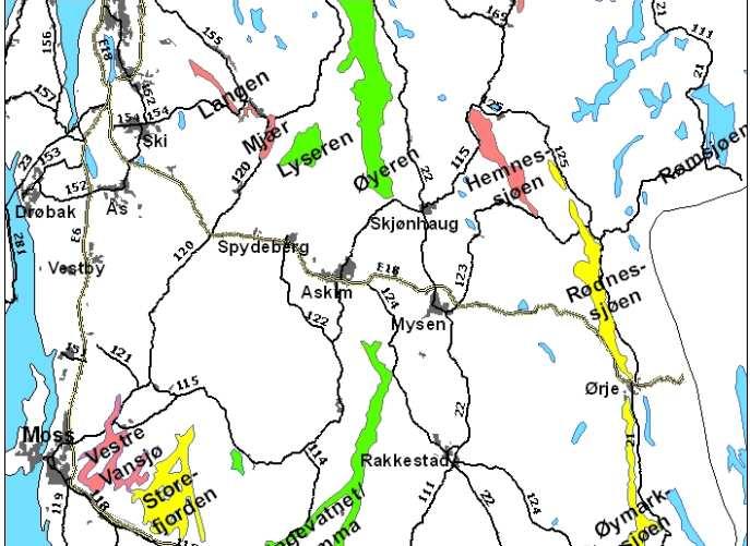 Resultater Eksempel Vansjø: betalingsvillighet avtar med 25-72 kr./km avstand fra innsjøene.