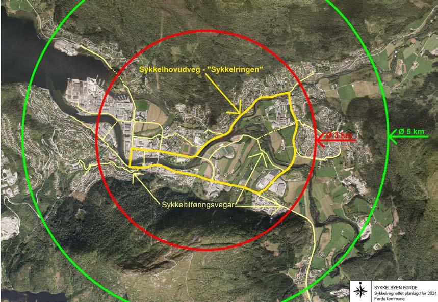 Kartet nedanfor viser kva som ligg innanfor radius 3 og 5 km frå sentrum. Bustadområda i Halbrendslia har stor høgdeforskjell ned til sentrum.