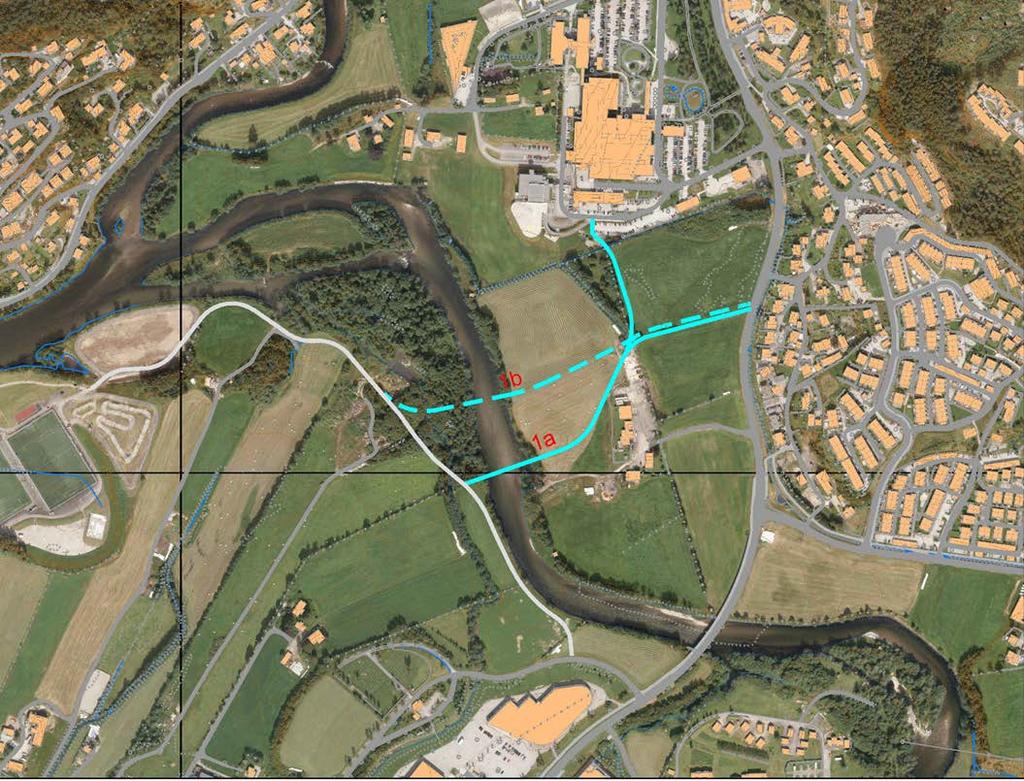 Alternativ for bru mot Vie/FFS - forprosjekt Alternativ 1 unngå inngrep i viktig naturtype Alternativ 2 Direktelinje til sjukehuset Figur 20 Alternativ 1a og 1b Figur 21 Alternativ 2 Brualternativ 1a