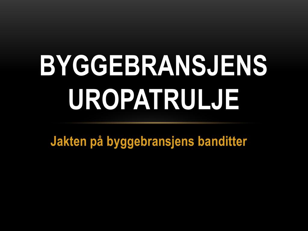 «Byggebransjens uropatrulje" i Trondheim Finansiert av bedrifter i byggenæringen Bakgrunn; frustrasjon