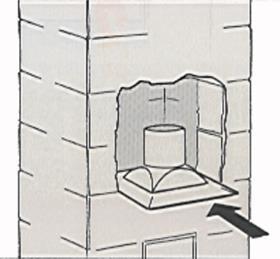 Utvendig mål på skorsteinen noteres, for å sikre korrekt topplate - merk at senterhullet i denne, må ha 40mm større diameter enn røret, for å sikre utluftning. Innvendig mål på skorsteinen noteres.