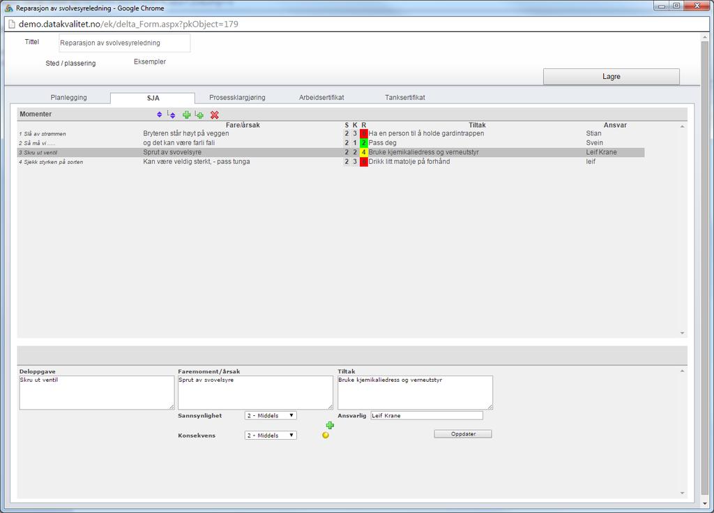 SJA / Arbeidssertifikat http://demo.