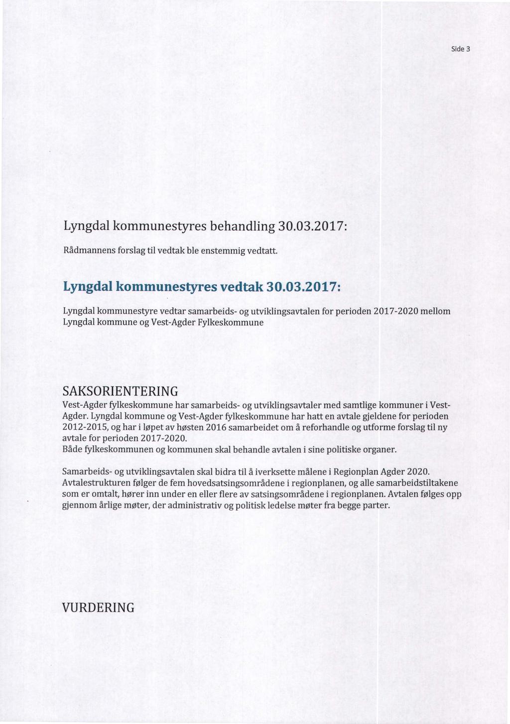 Side 3 Lyngdal kommunestyres behandling 30.03.