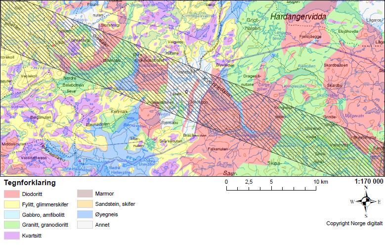 2.3 Berggrunn og løsmasser Berggrunnen på Hardangervidda som helhet er nokså oversiktlig (Fig. 13), og selve grunnplatået består av prekambriske bergarter (Ryvarden 2005).