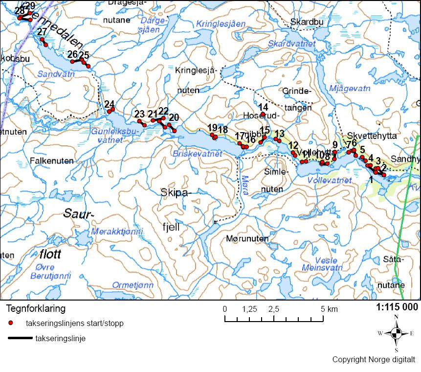 3. Metode Feltarbeidet ble utført i tidsrommet 15. juli- 3. august 2008. Fra Sandhyl til Kvennsjøen fulgte vi Kvenna.