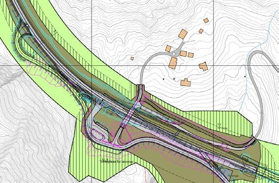 Fordeler med foreslått løsning: + God avstand mellom tunnelpåhugg og lokalvegkryss. + Bedre sikt og trafikksikkerhet.