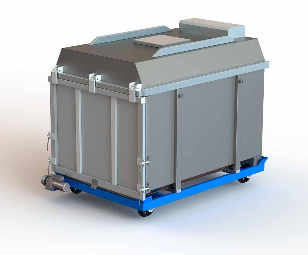 LUKKET SLAMCONTAINER MED MASSEFORDELING Container leveres i robust, lukket og væsketett utførelse, med overflatebehandling spesielt tilpasset slam.