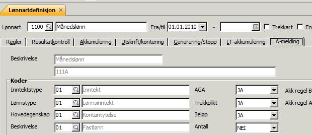 Funksjon B241L A-Melding Spørring på lønnarter.