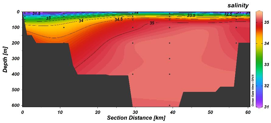 Saltholdighet Torungen (N) Distance [km] Hirtshals (S) Temperatur [ºC] Torungen (N) Distance [km] Hirtshals (S) Figur 3.
