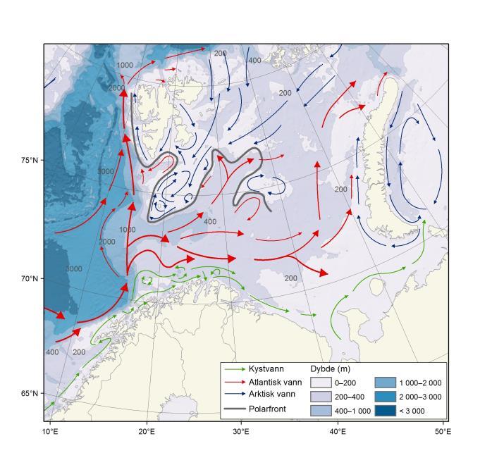 Map showing the stations from IMR transect in Barents Sea western part along Fugløya- Bjørnøya January 2016, and in the Northeaster Barents Sea in August/ September 2016 (red dots) and station
