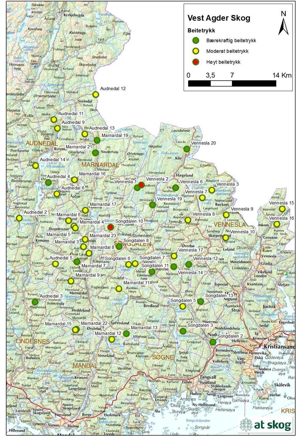 Figur 4. Beitetrykk for takserte bestand i «Skog».