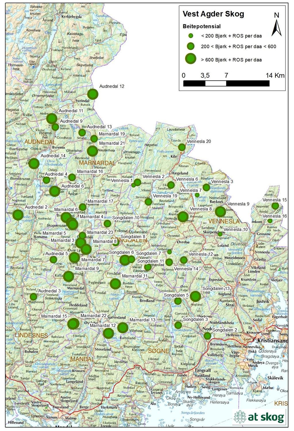 Figur 5. Beitepotensialet for takserte bestand i «Skog».