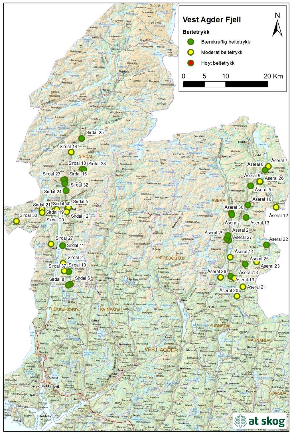 Figur 16. Beitetrykk for takserte bestand i «Fjell».