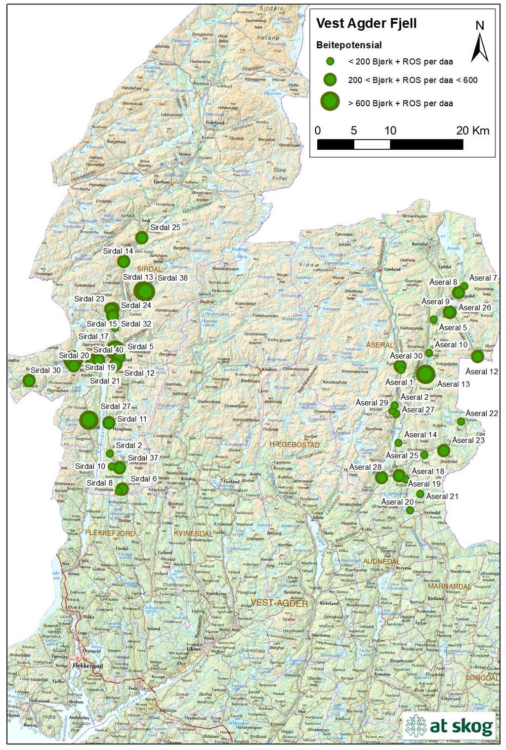 Figur 17. Beitepotensialet for takserte bestand i «Fjell».