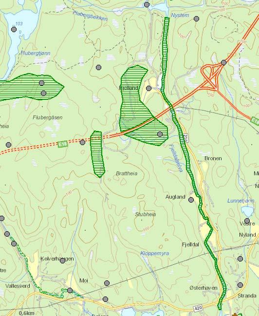 Div. spetter Dvergspett Barlind Gammel fattig edelløvskog. Norsk asal Gammel boreal lauvskog Ask Viktig bekkedrag Dvergspett Norsk asal Norsk asal Figur 3. Utsnitt fra http://kart.naturbase.no/.